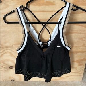 Nike Black Strappy Sports Bra with White and Gold Trim